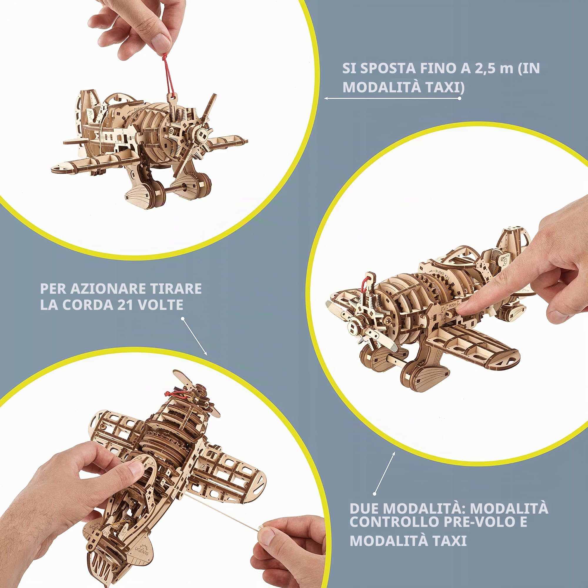 UGEARS Modellino Aereo in Legno d’Epoca - Aeroplano Mad Hornet Modellino Aereo del 1930 da Assemblare - Puzzle 3D Fai da te in Legno - Modellino da Costruire per Adulti e Bambini - Puzzle in Legno
