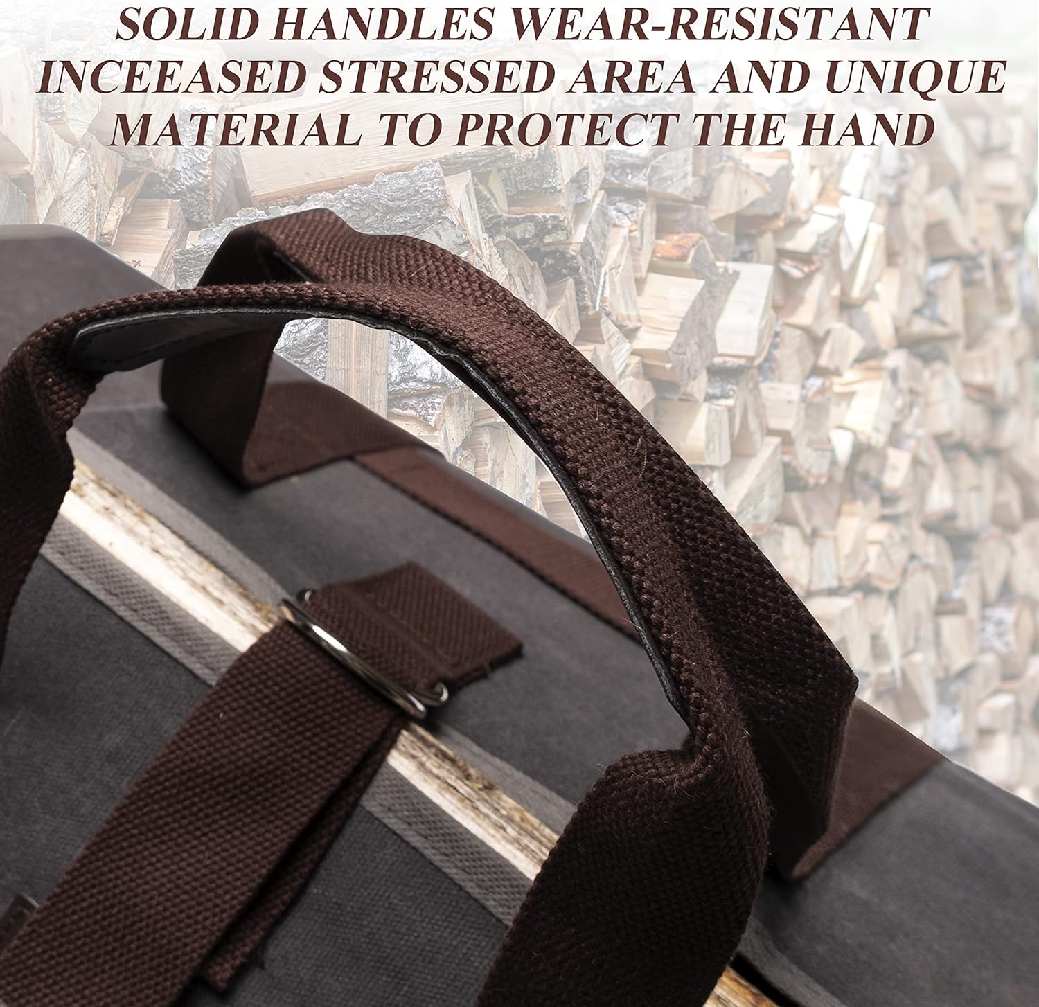 BHD Firewood Fireplace Carrier Logs Tote Holder 20 oz Waxed Canvas Sturdy Bag with Handles for Camping Indoor Outdoor Dark Gray - Image 4