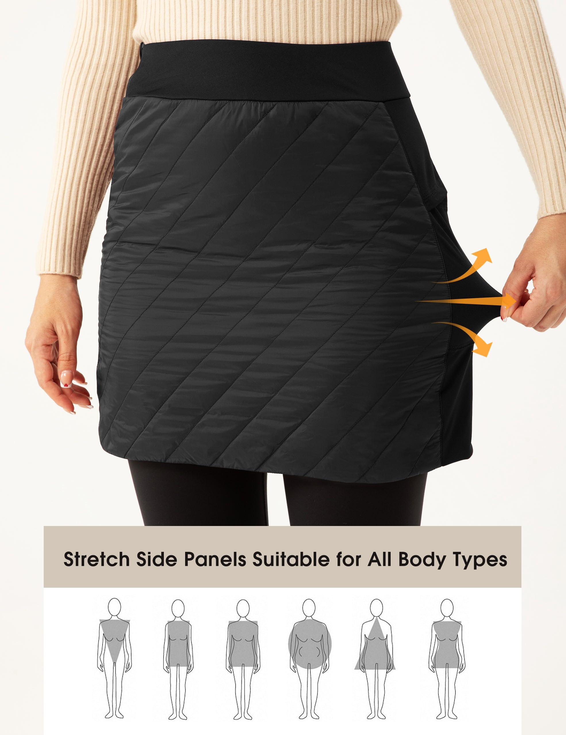 FitsT4 - Faldas de invierno acolchadas de 18 pulgadas para mujer, con cremallera completa, aisladas, para senderismo, nieve, esquí, mini faldas