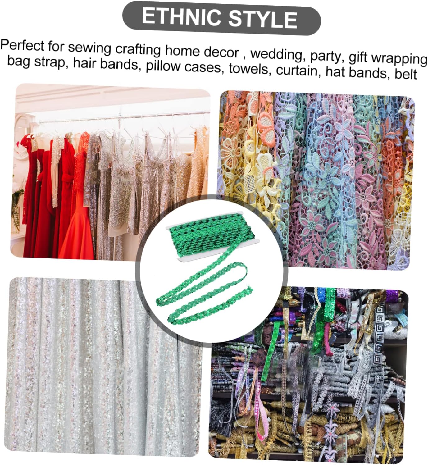 NUOBESTY DIY Sequin Braid Trim Ribbon Wide Decorative Lace for Garment Edging Reliable Sewing Material Random and Home Decor Yards