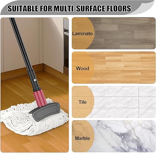 Miniatura 7 de Trapeadores de suelo para limpieza comercial, trapeador húmedo con mango largo para azulejos de madera dura, cabezal de algodón reutilizable