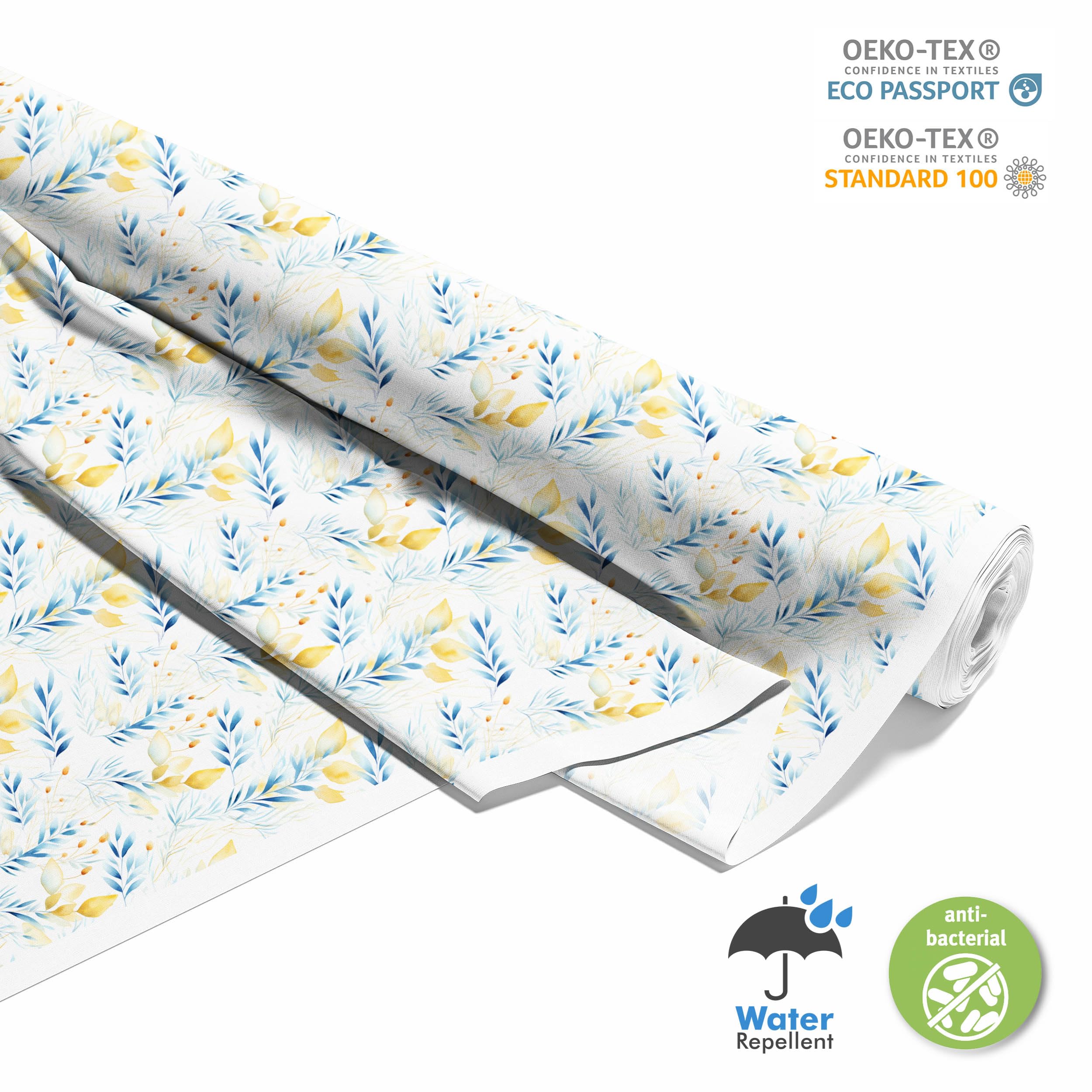 HEKO PANELS Stoff Oxford Wasserdichte Meterware Canvas-Stoff Polyester Nähstoff Dekostoffe Handwerken Wasserabweisend Blickdicht Pflanzen Blätter Aquarell Wasserfarbe 5 Meter 155 x 500 cm DX2129