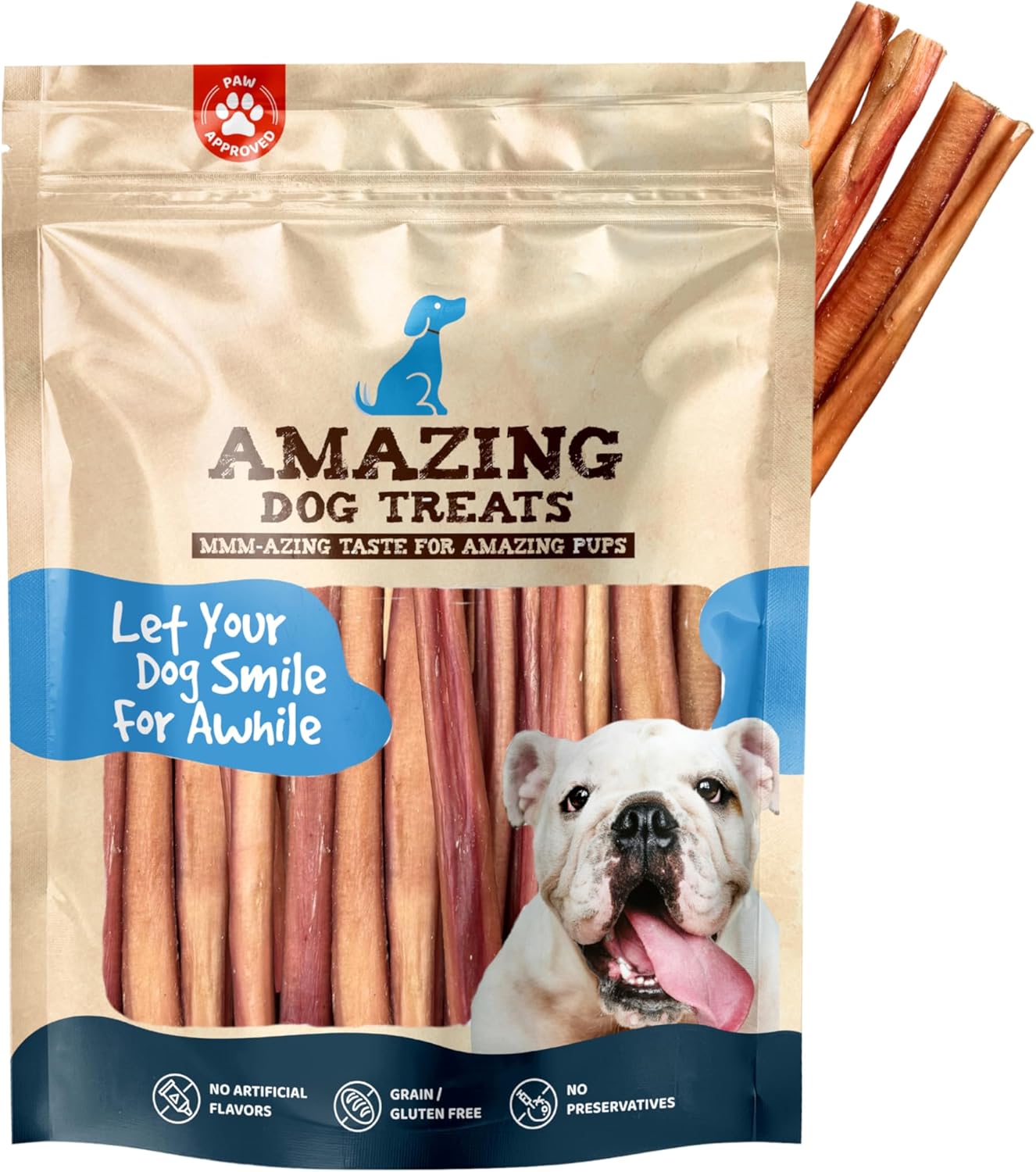 Amazing Dog Treats 12 Inch Bully Sticks (Extra Thick/Jumbo - 20 Count) Bully Sticks for Medium and Large Dogs
