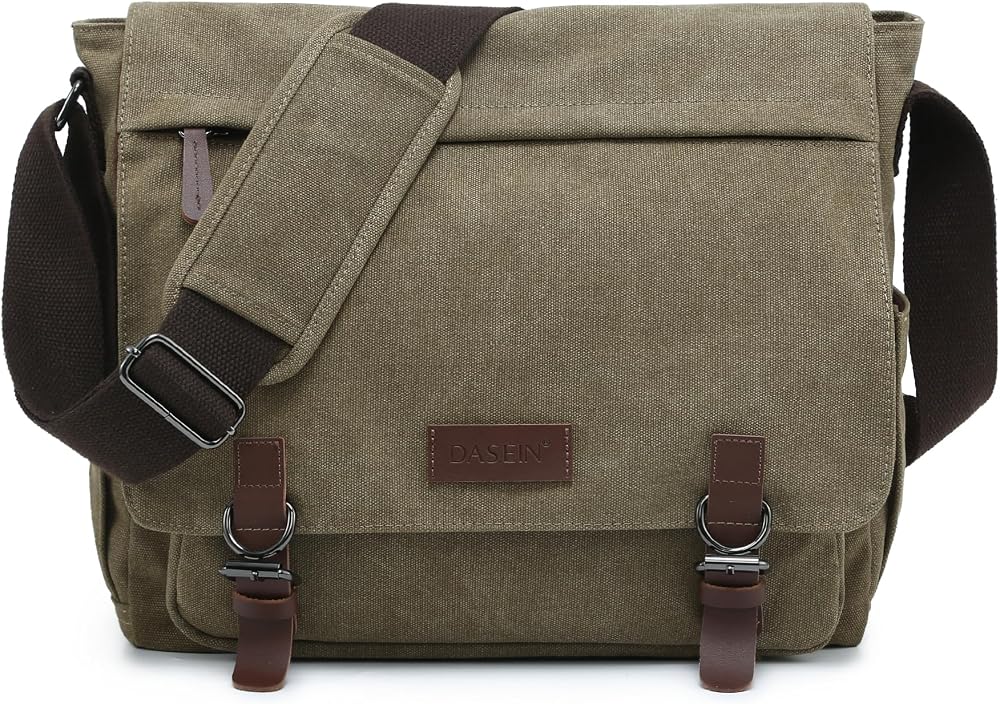 Large Vintage Canvas Travel Messenger Briefcase