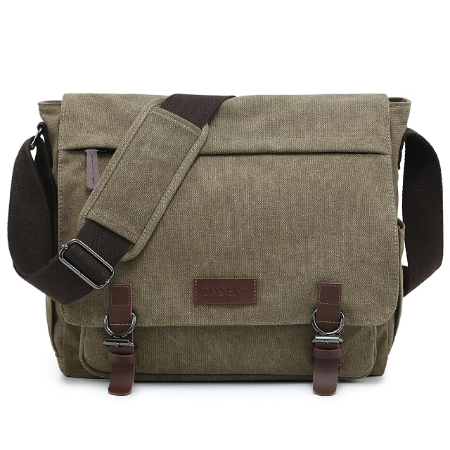 Large Vintage Canvas Messenger Shoulder Bag Travel Crossbody Purse Briefcase Business Bag for 15inch Laptop
