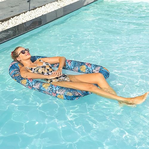 Miniatura 2 de FindUWill Flotadores inflables de piscina para adultos, sillas de piscina cómodas cubiertas de tela, tumbona de piscina de bronceado multiusos,