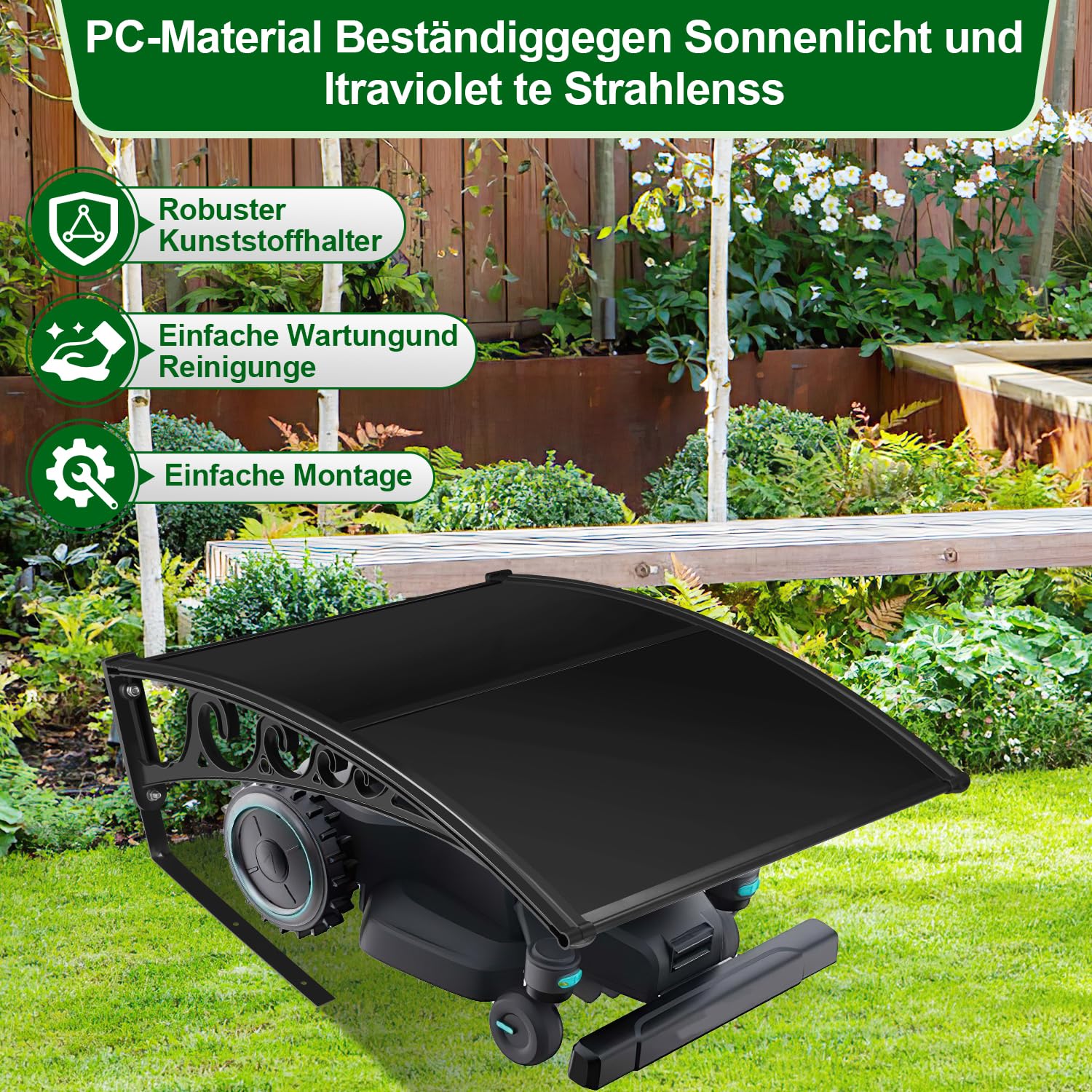 Garage pour Robot Tondeuse avec Toit de Protection UV - 106 x 87 x 50 cm - Noir