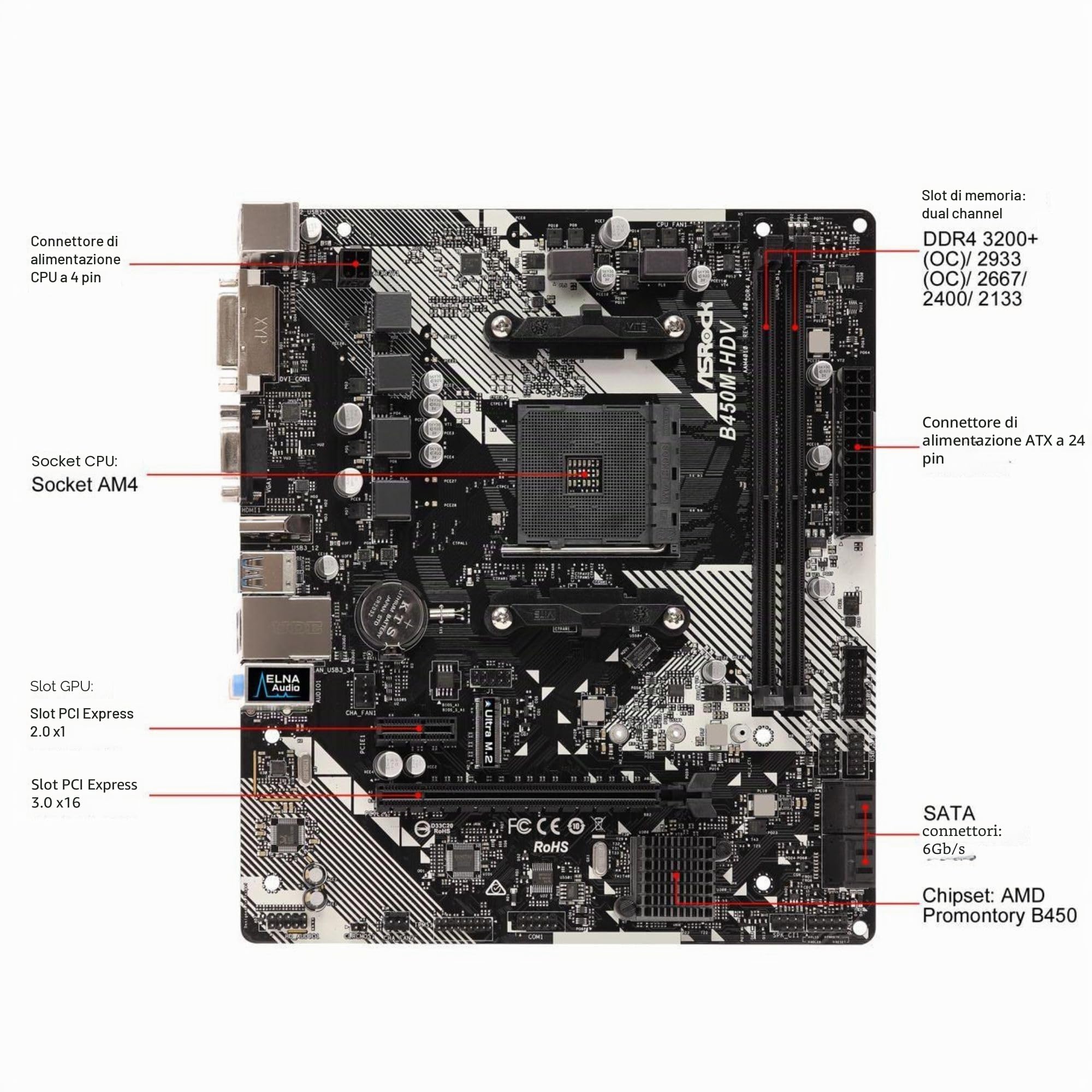 Asrock B450M-HDV R4.0 Socket AM4/AMD Promontory B450/DDR4/SATA3&USB3.1/M.2/A&GbE/MicroATX scheda madre