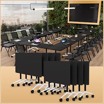 Modular Conference Table,Folding Conference Room Table with Wheels - Flip Top Mobile 47in Training Tables for 6-12 Person,Modern Meeting Table for Office Seminar8pcs,Walnut,47in*23.6in*29.6in