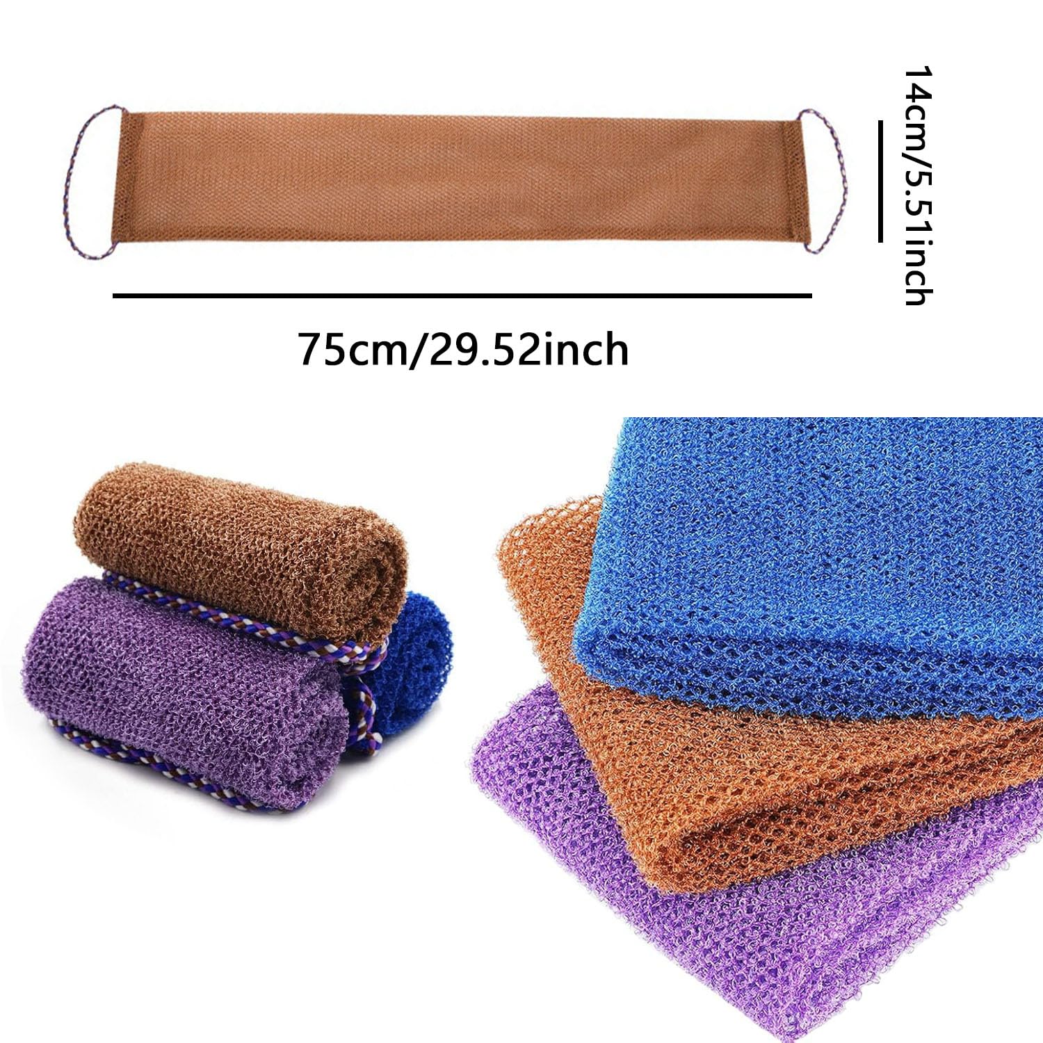 3-Piece Exfoliating Bath Set, Long Handle Body Scrubber with Deep Cleansing Net Sponge - Image 2