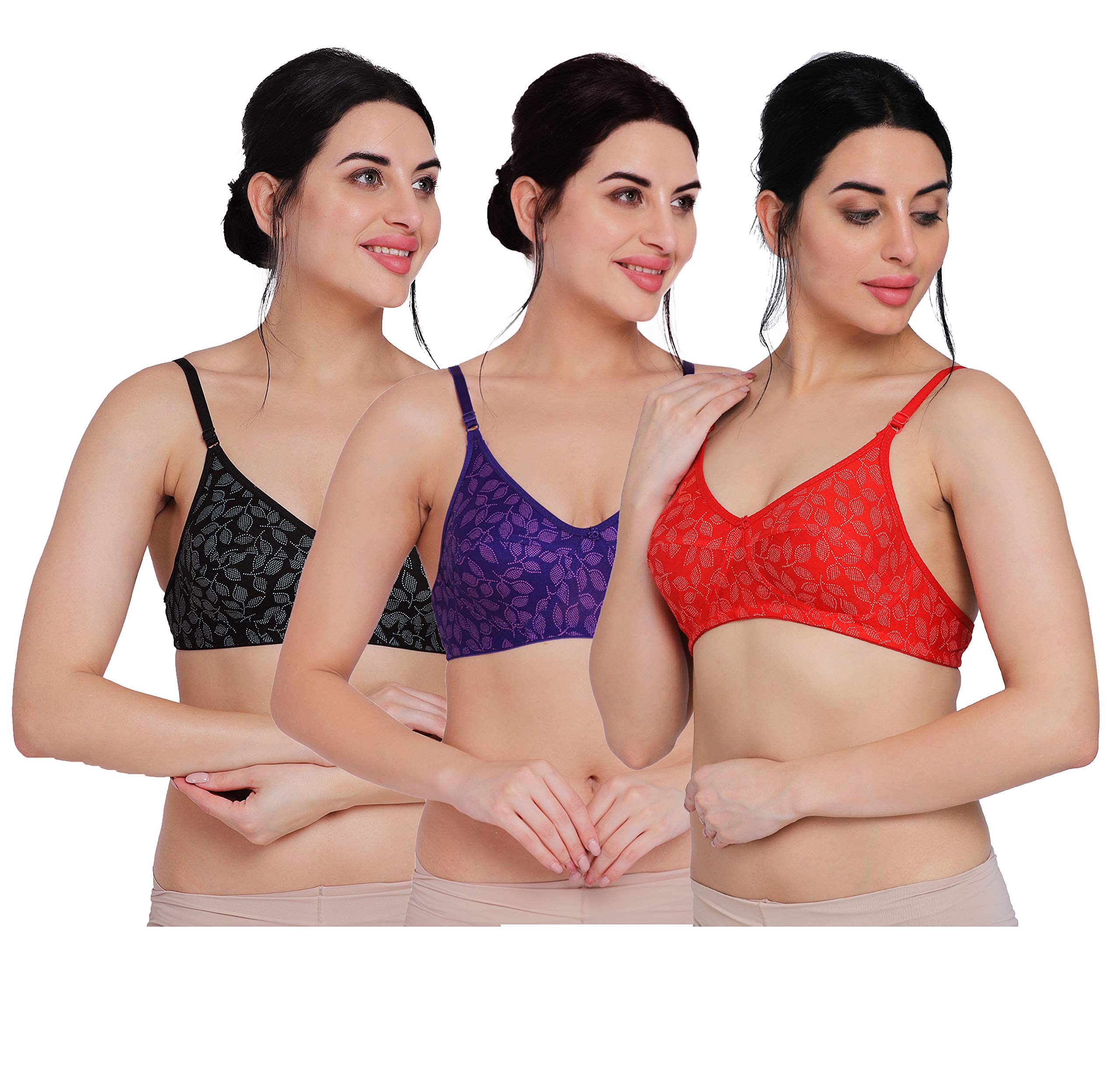 FervenziWomen's Cotton Non Padded Everyday Full Coverage high Support Regular Comfortable Tshirt Bra Combo (Pack of 3)
