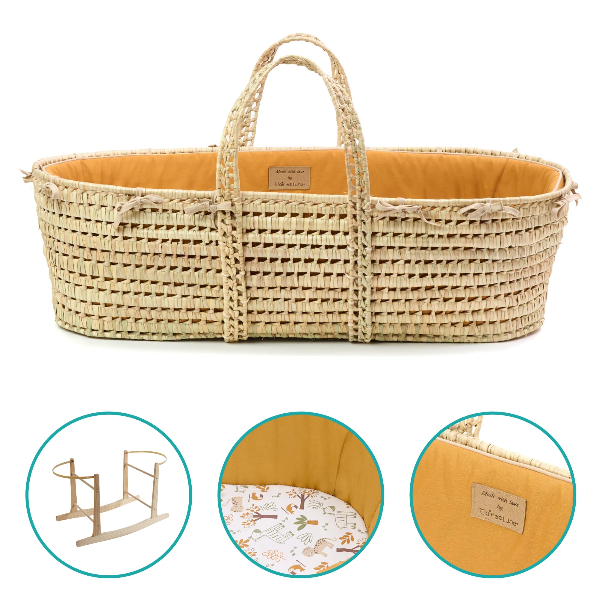 Clair de Lune Couffin et Support en Palmier Biologique, Jaune
