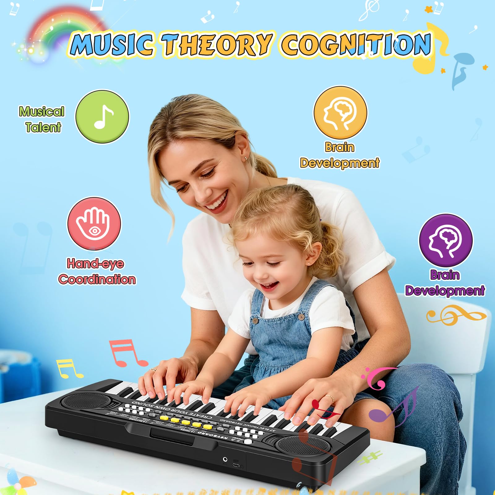 m zimoon Pianola Bambini 37 Tastiera Elettronica Musicale con Microfono, Pianola per Bambini Media Portatile Multifunzione, Music Giocattolo Educativo Regalo per 3 4 5 6 7 8 Ragazzi Ragazze