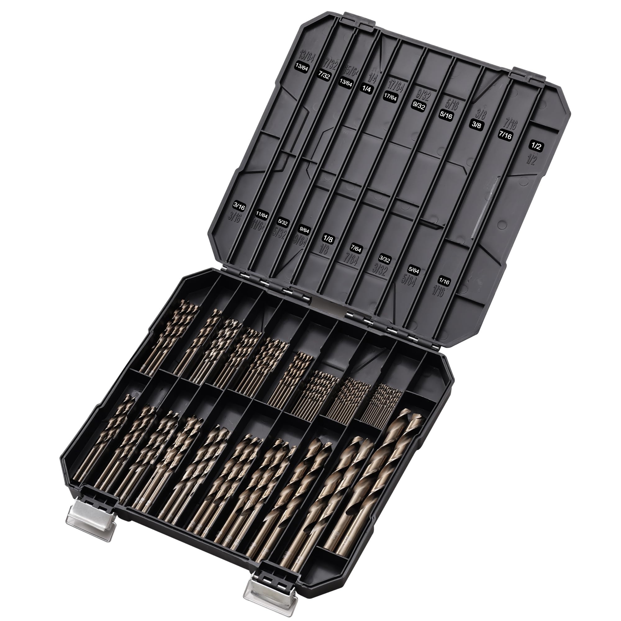 Juego de brocas de cobalto para metal endurecido y acero inoxidable, 122 brocas M35 de acero de alta velocidad de 1/16 a 1/2 pulgadas, con caja de almacenamiento de índice de plástico