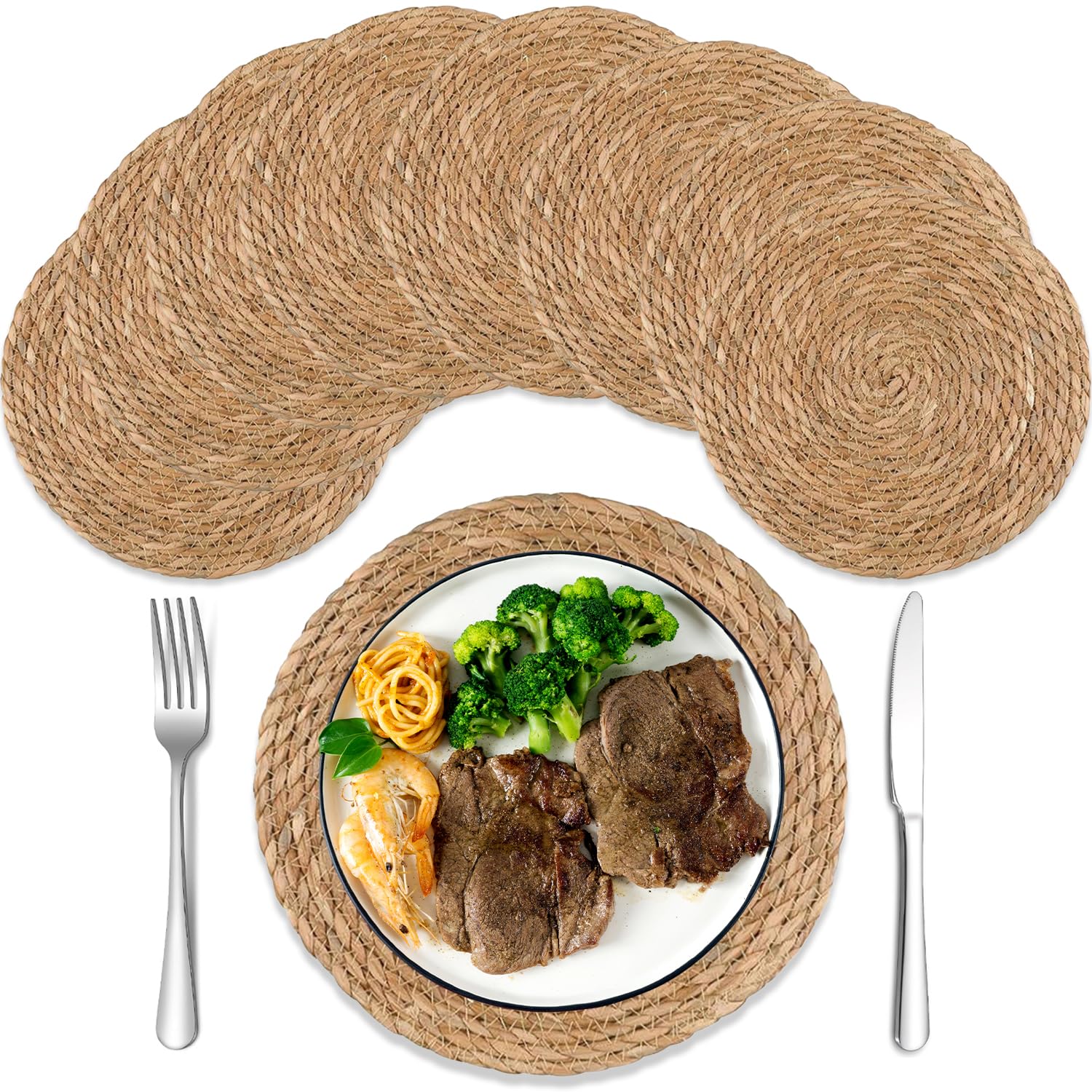 Lighterday 11.8 Inch/30 CM Round Table Mats Set of 8,Handmade Place Mats for Table,Natural Woven Placemats,Placemats for Wedding,Party,Festival,Home Decor(8)