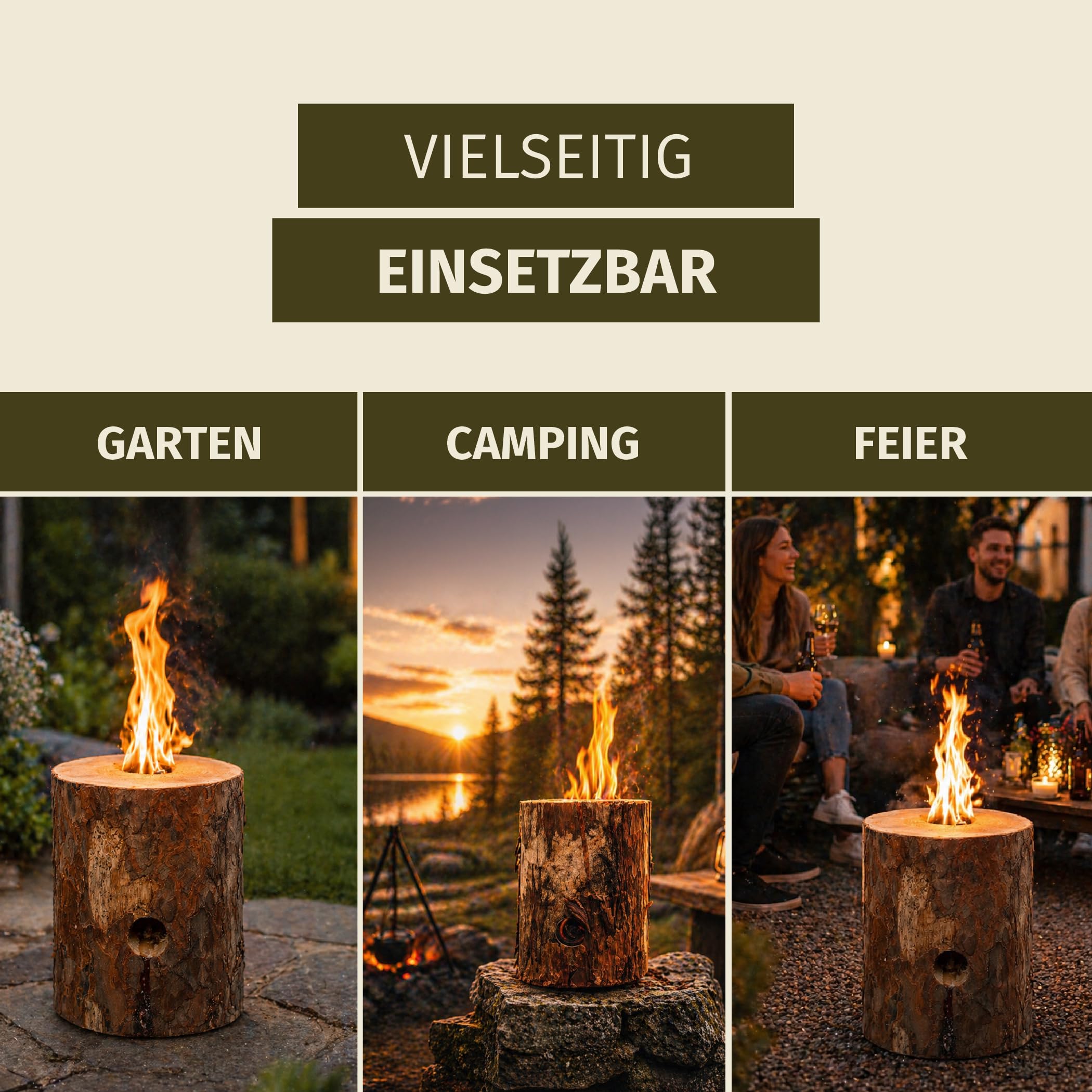 Moritz 6X Schwedenfeuer Citronella Geruch Baumfackel inkl. Anzünddocht Finnenfackel Gartenfackel Fackel Holz Partyfackel 1,5-2 Stunden Brenndauer 20cm hoch