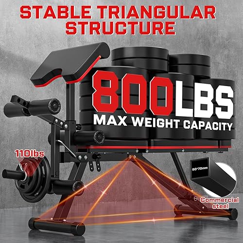 Miniatura 2 de Fostoy Adjustable Weight Bench, 800lbs Workout Bench for Home Gym, Incline Decline Flat Exercise Bench Press for Full Body Strength Training with