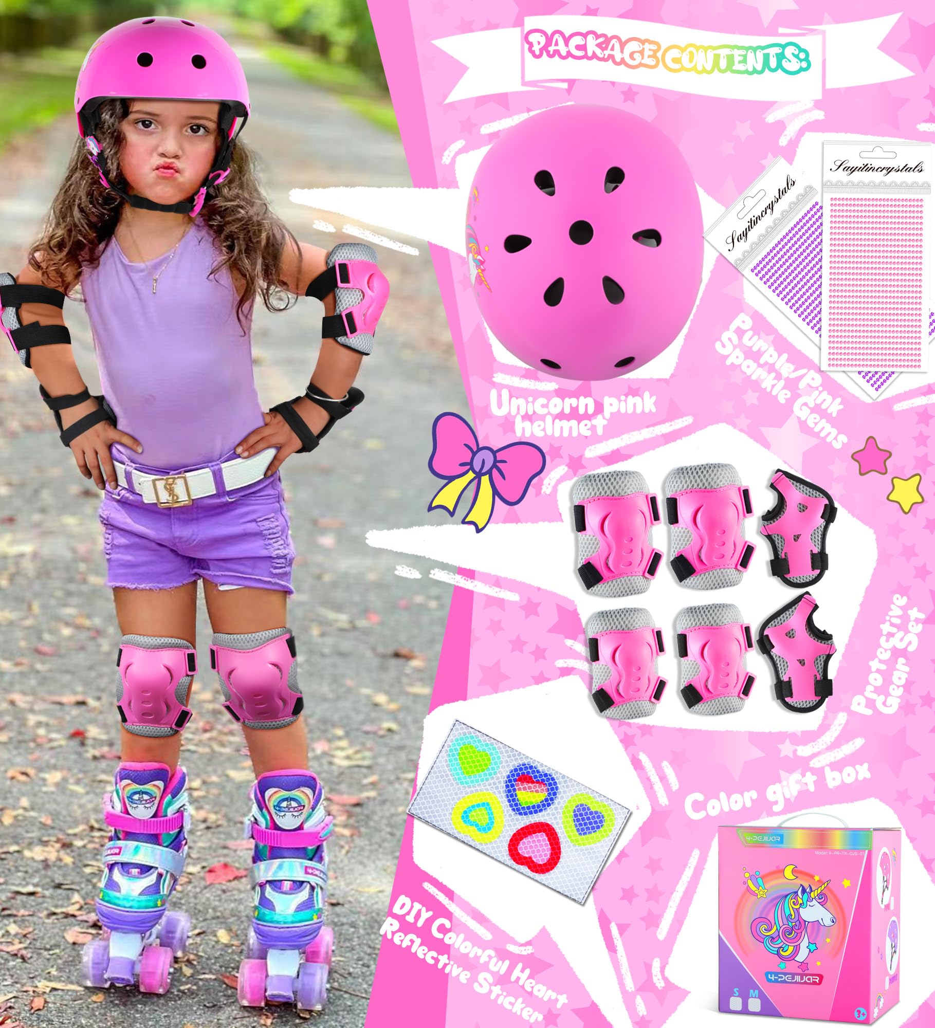 Licorne Protection Roller Enfant Fille Genouillères pour Enfants Equipement de Protection avec Sac de Transport pour Scooters Vélos Inline Skates Skateboard