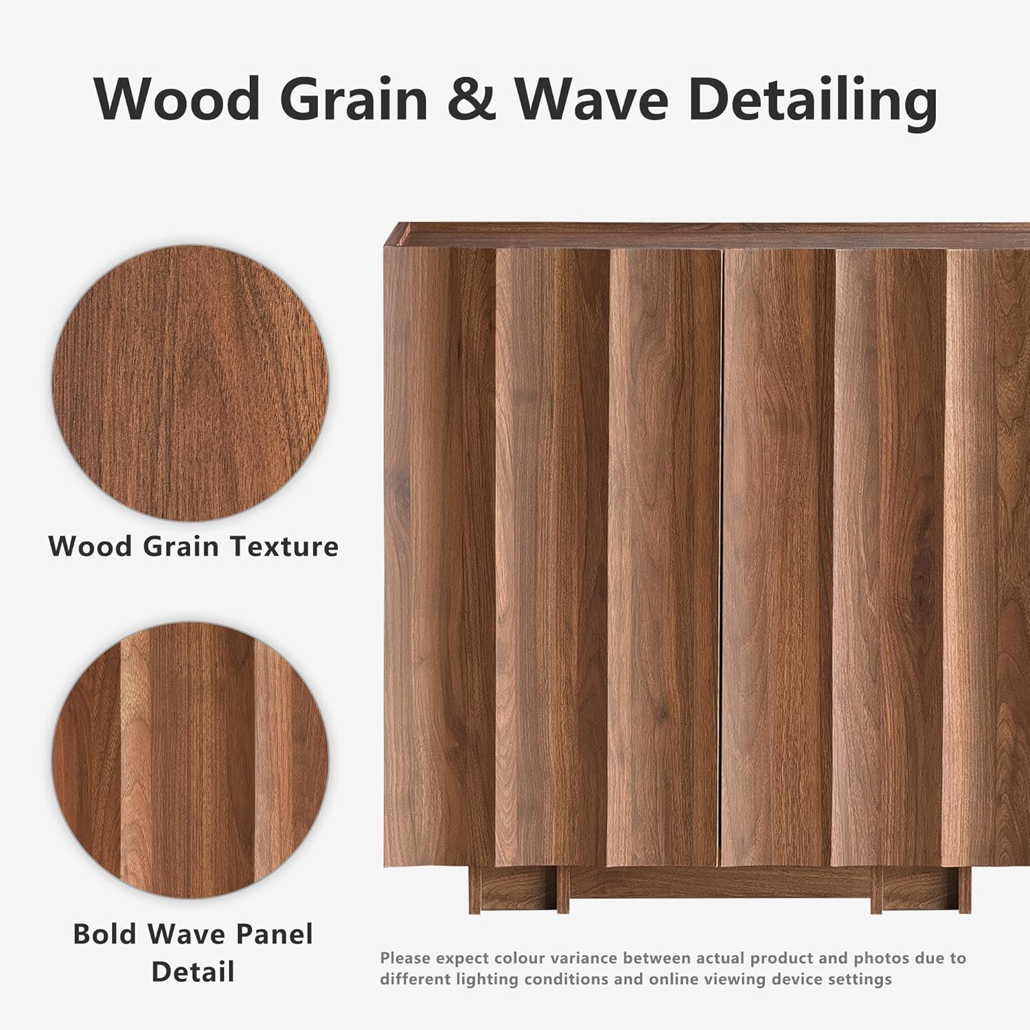 win2win Buffet Cabinet with Storage, Mid Century Modern Sideboard with Wave Design, Wood Grain Finish, Credenza with Adjustable Shelves, Modular Accent Cabinets for Living Dining Room Hallway, Walnut