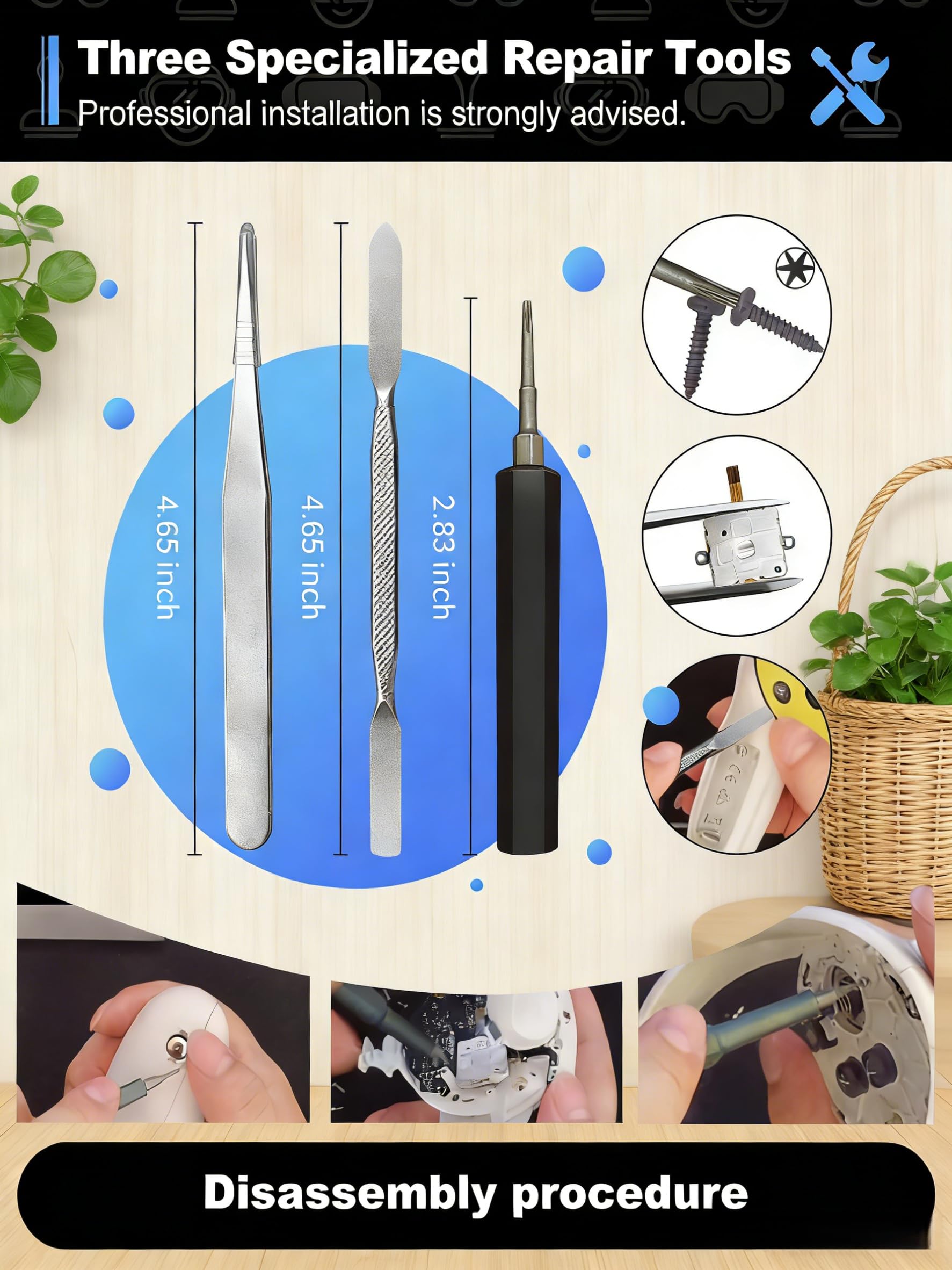 Kit de repuesto de joystick para mandos Meta Quest 3 - 2 palancas analógicas + 4 tapas de pulgar con herramientas - Accesorios compatibles con Quest 3 para reparación de controladores izquierdo