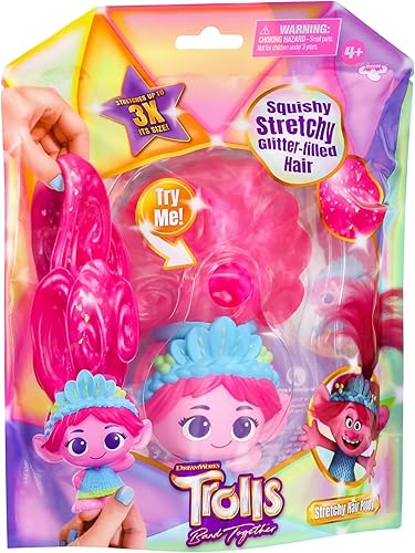 Miniatura 6 de Magic Mixies DreamWorks Trolls Band Together - Muñeca de pelo elástica rellena de purpurina  Amapola para cabello elástico