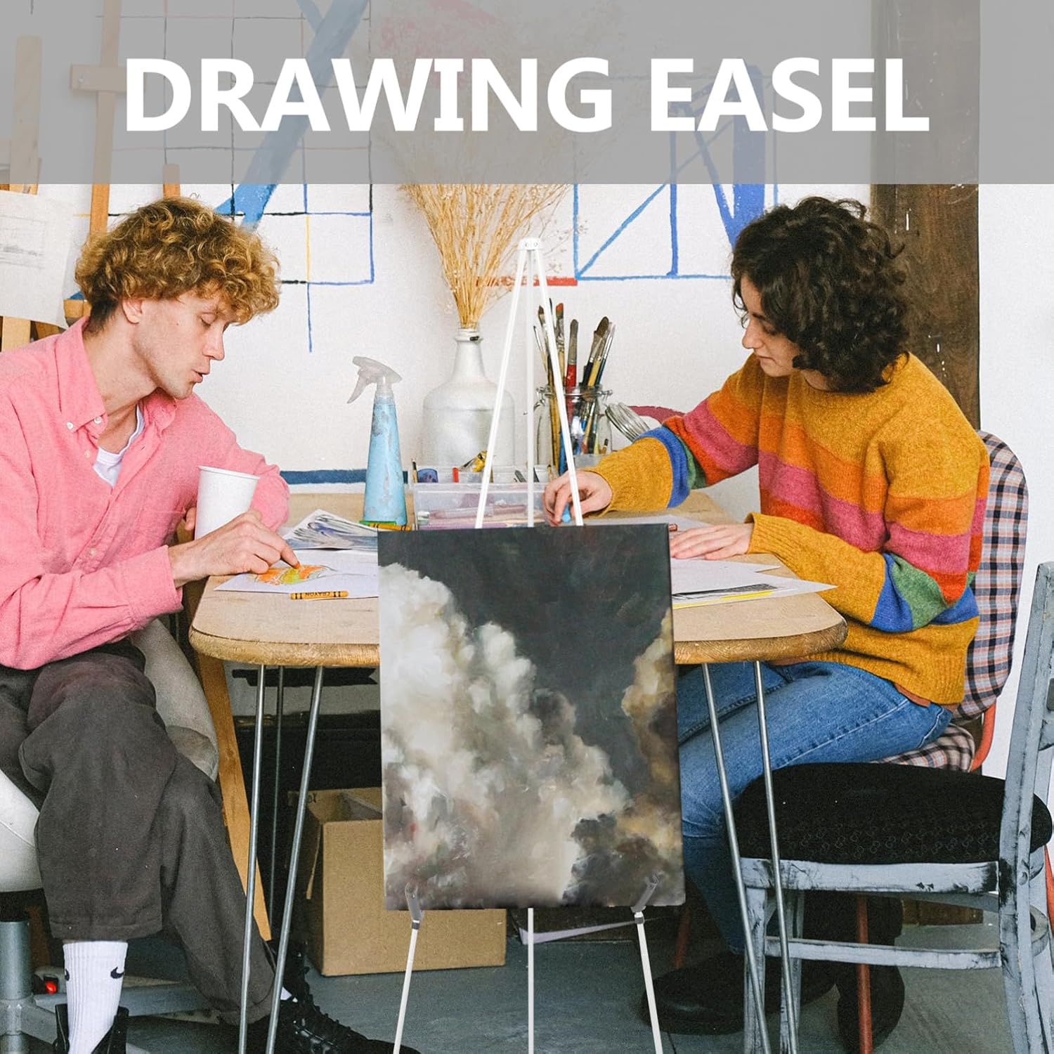 Art Display Tripod Easel Stand Portable Metal Painting Display Rack for Classroom Exhibitions and Outdoor Use for Students and Beginners