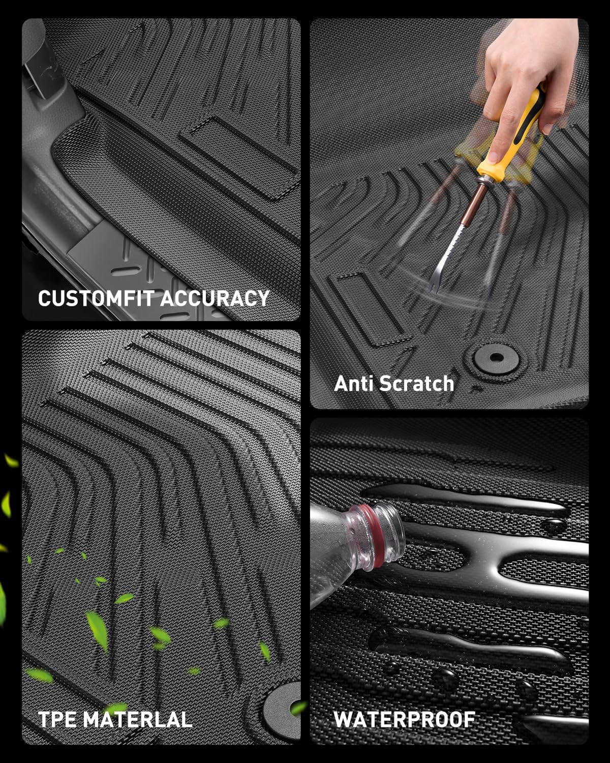 CreekT® All Weather Floor Mats for Ford F150 2010-2014 SuperCrew/Crew Cab (Only for 1st Row Bucket Seat), Heavy Duty Waterproof Car Truck Rubber Floor Mats Fit for Ford F-150 XL, XLT Accessories