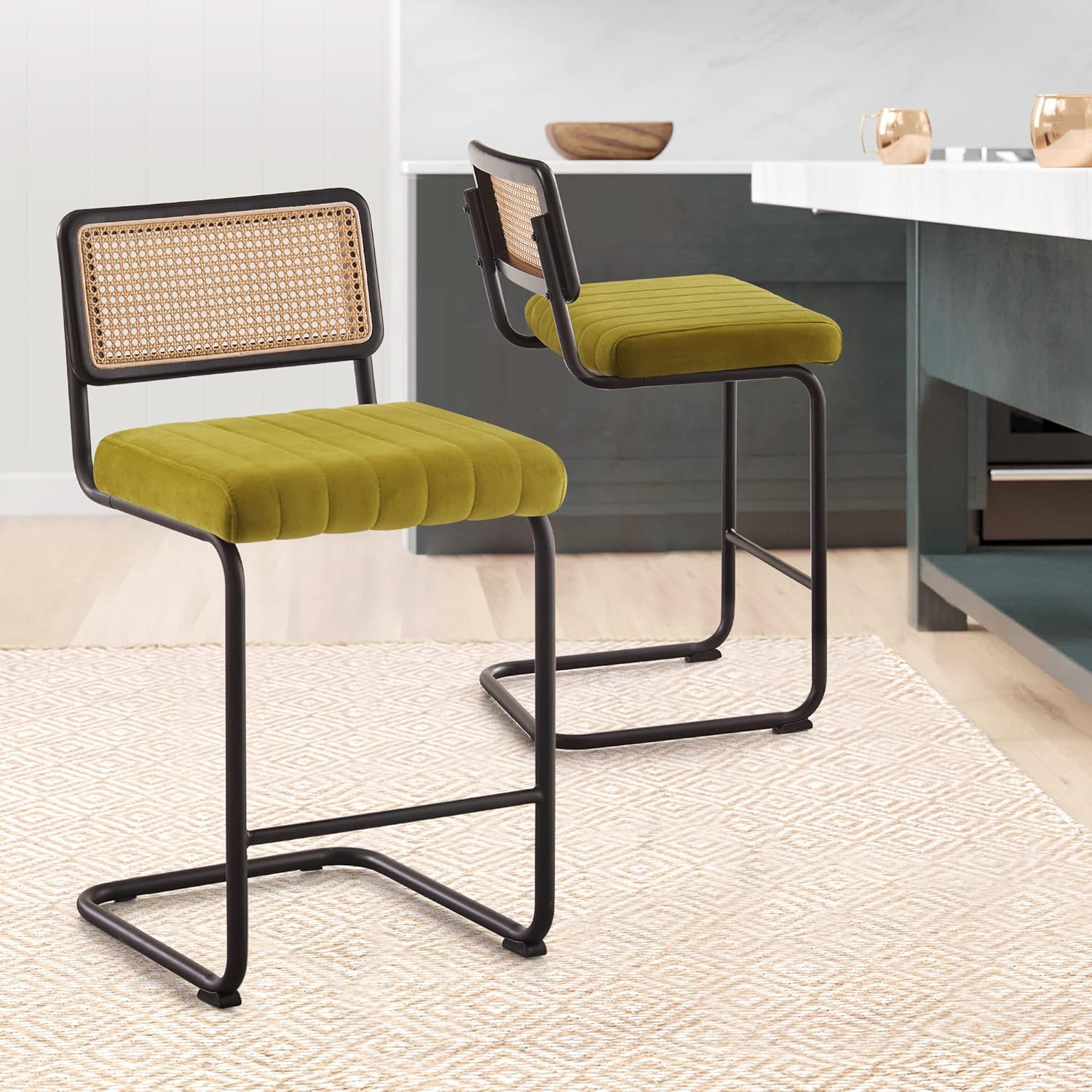 Counter Height Bar Stools Set of 2, 26" Rattan Counter