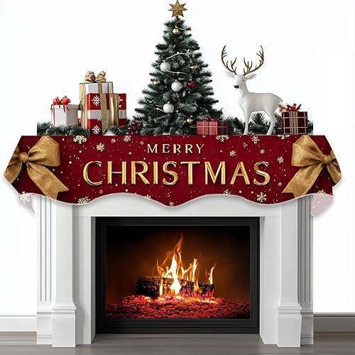 Bufanda de Navidad para chimenea, cubierta decorativa para Navidad, invierno, mantel superior (lazo de Navidad, 70 pulgadas de largo x 17 pulgadas