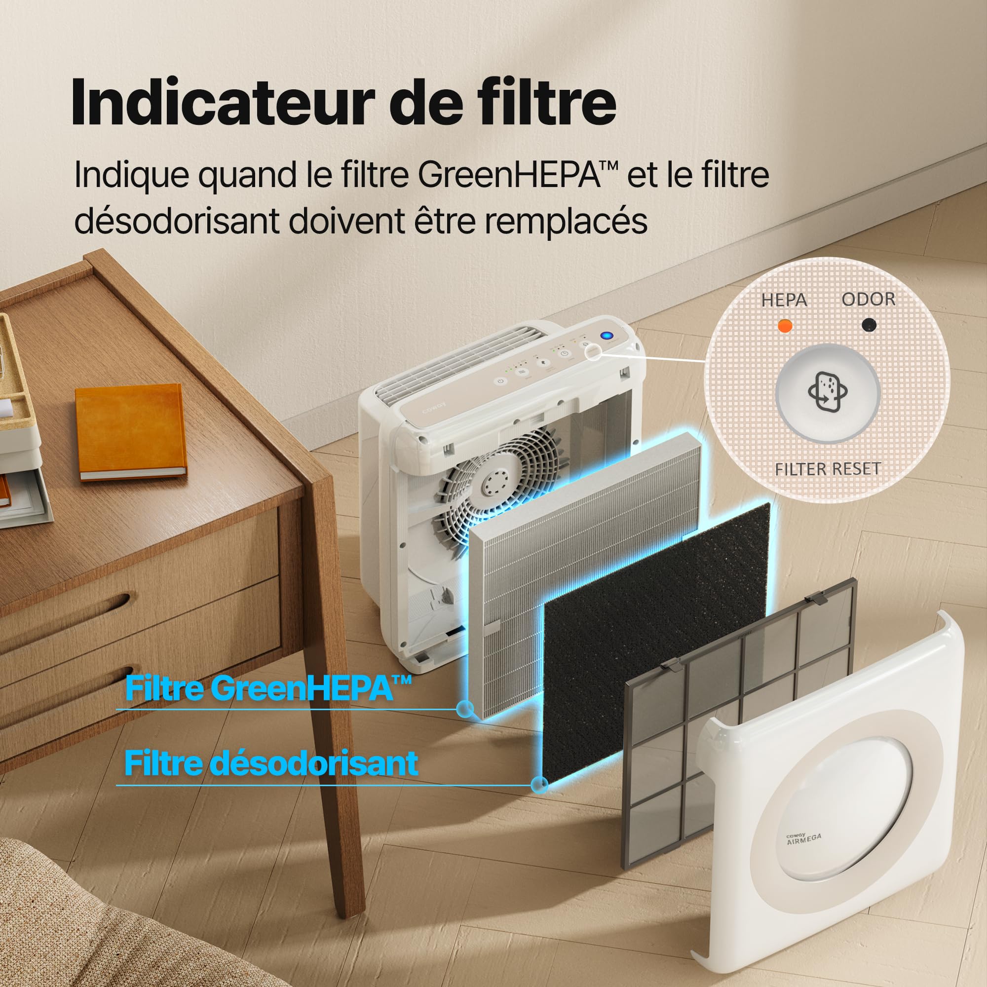 COWAY Purificateur d'air Maison, Choix EU Wirecutter, Mode Eco, Ioniseur, Élimine 99,99% Particules Nocives 0,01 µm Allergie, Fumée, Pollen, Animaux Dom, CADR 421m³/h, Ap-1512hh - MIGHTY (Blanc)