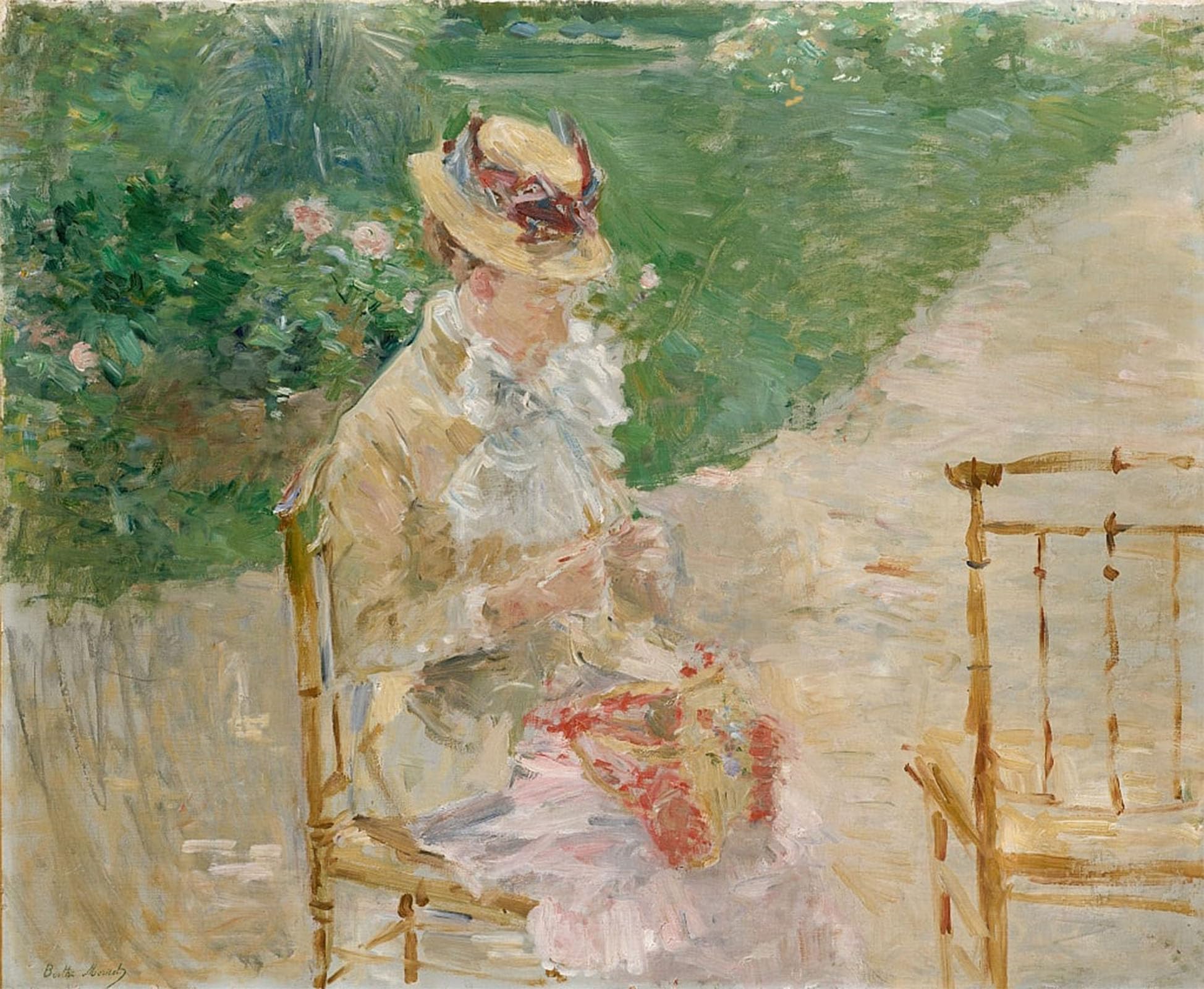 SERENDIPITP Aesthetic Poster Photo Wall Print Retro Picture Young Woman Knitting by Berthe Morisot Modern Wall Artwork for Home Decor 60x90cm