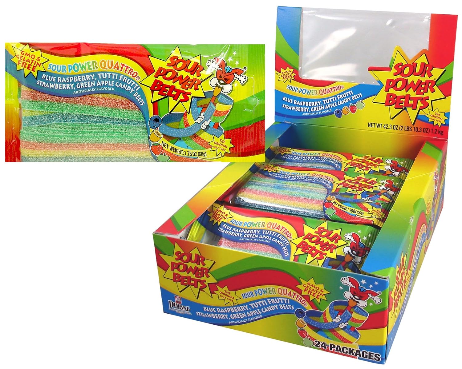 Sour Power Belt Candy Packages, Strawberry, 24 count, 42.3 Ounce