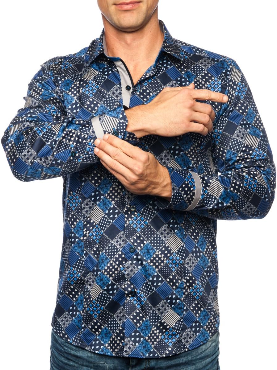 Michael & David Men'sCasual Fashion Slim Fit Long Sleeve Dress Shirts MD292