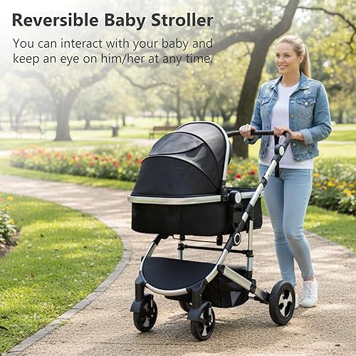 Miniatura 3 de Kinder King Cochecito de bebé reversible 3 en 1 con bandeja desmontable, convertible en carriola para recién nacido, carriola plegable para niños