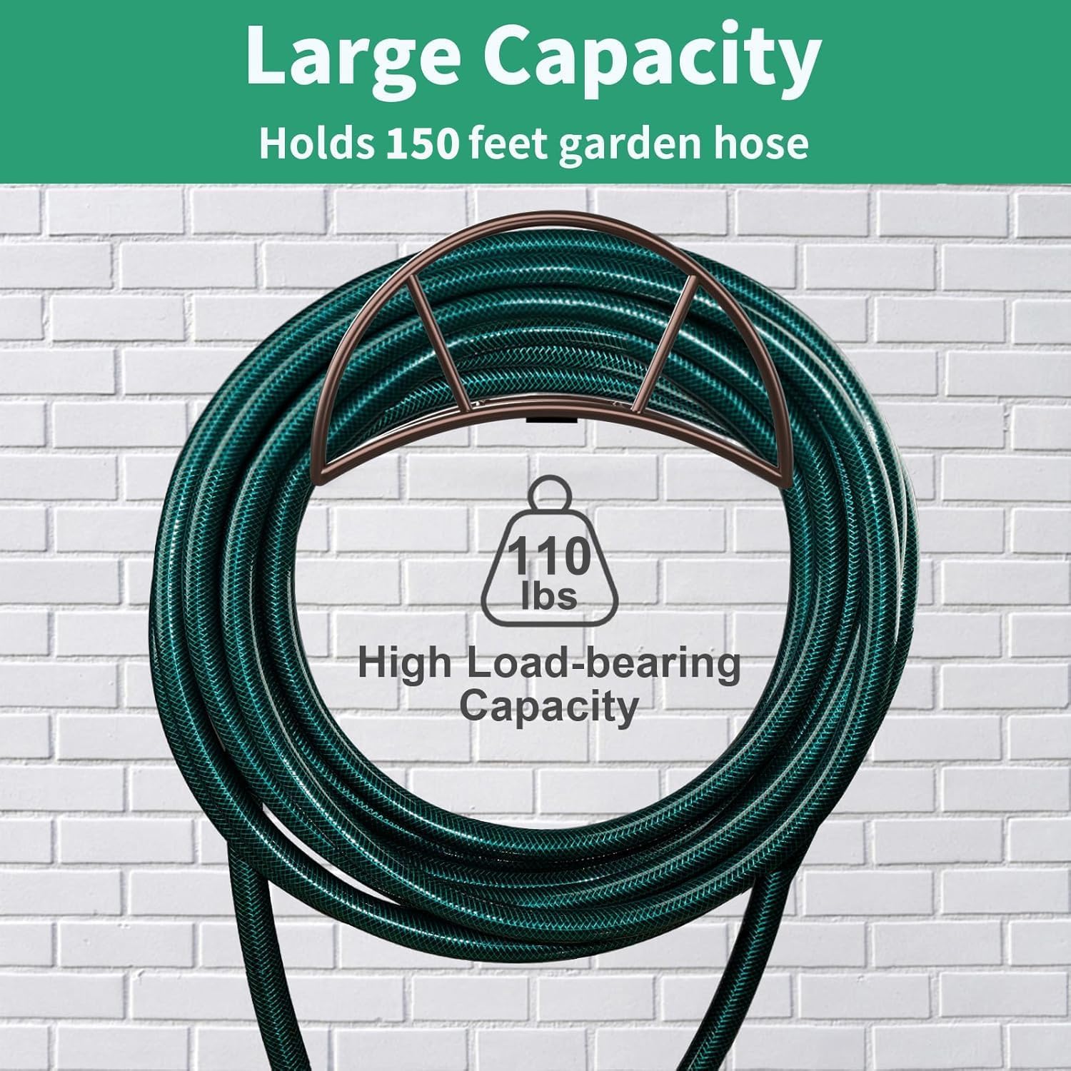TomCare Garden Hose Holder Heavy Duty Water Hose Holder Wall Mount Holds 150 FT Hoses Hose Hanger Decorative Durable Garden Hose Storage Hose Reel Hose Stand Hose Holders for Outside Yard, Bronze