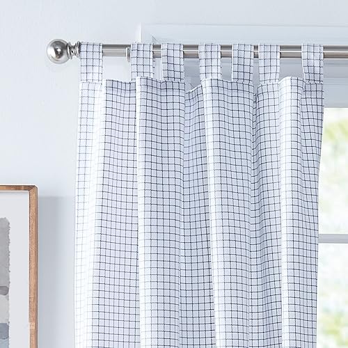 Tommy Hilfiger Cortinas Mini Check 2 paneles de 50 x 96 pulgadas Con pestaña superior Cortinas de ventana con filtro de luz para sala de estar y