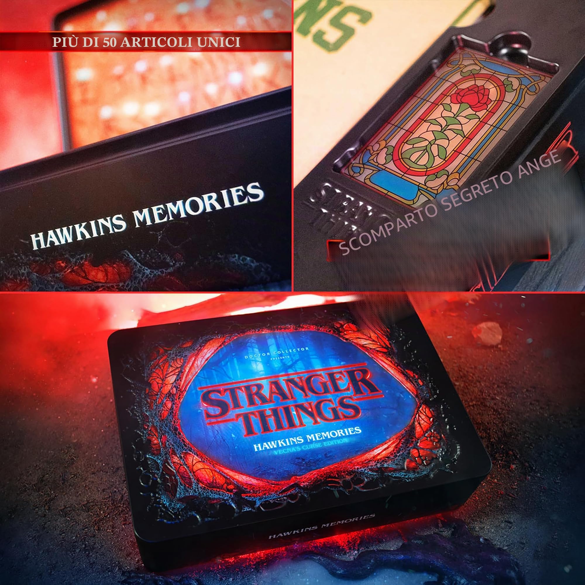 Doctor Collector Stranger Things Hawkins Memories Vecna’s Curse Edizione Limitata, Collectible Set Tin Box, edizione da collezione ufficiale con accessori esclusivi in scatola di metallo, age 14+