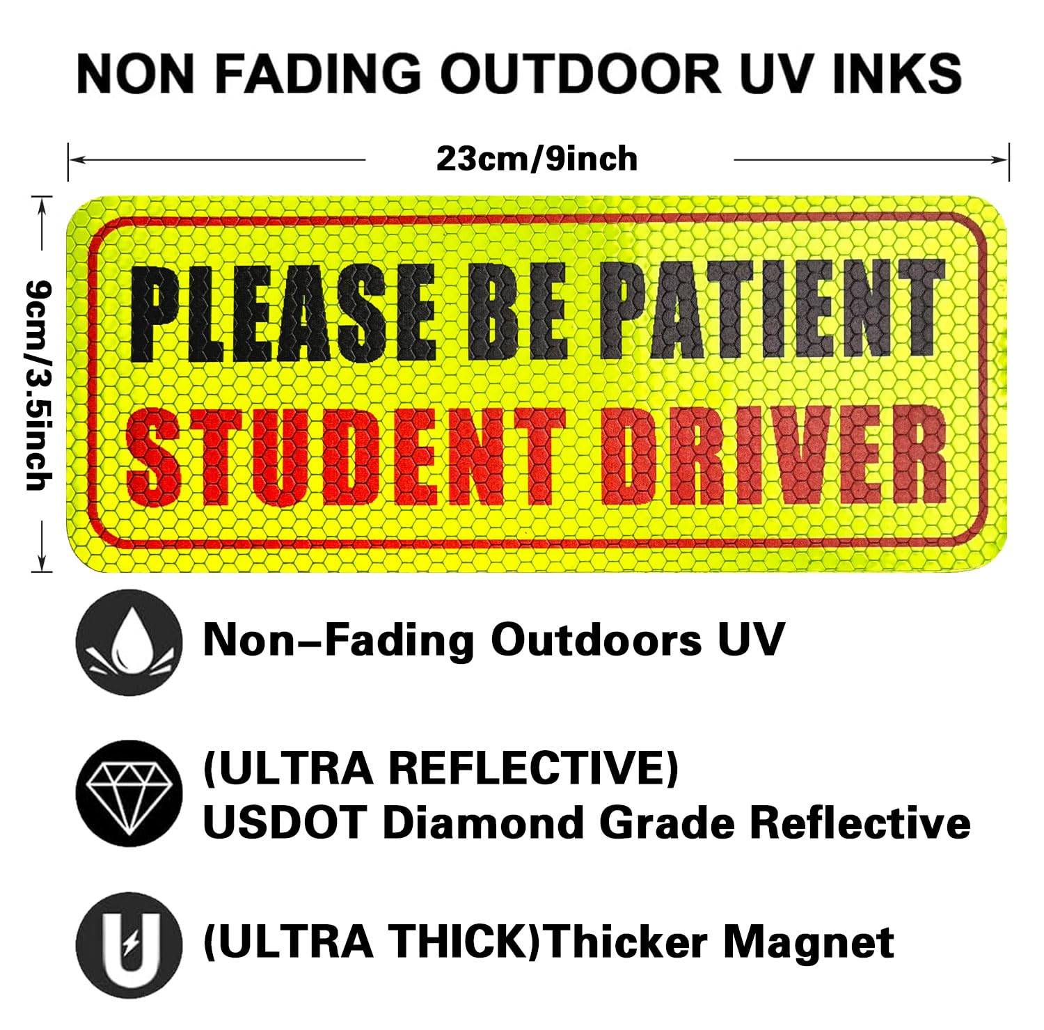 Botocar 'Please Be Patient' New Driver Magnet - 9x3.5 Inch Reflective Car Magnet For Beginner Drivers
