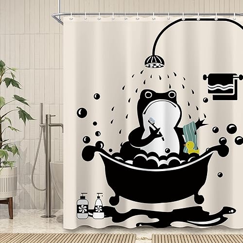 Funny Frog - Cortina de ducha de rana, 60 x 72 pulgadas, resistente al agua, resistente, poliéster, sin forro, ojales en la parte superior, estilo