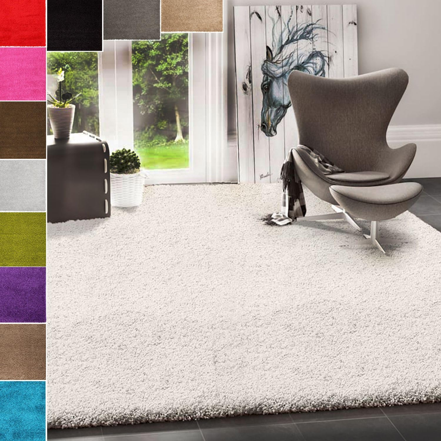 Vimoda Prime Shaggy Teppich Hochflor Langflor Teppiche Modern für Wohnzimmer Schlafzimmer Einfarbig Nougat Hellbraun 80 cm Durchmesser