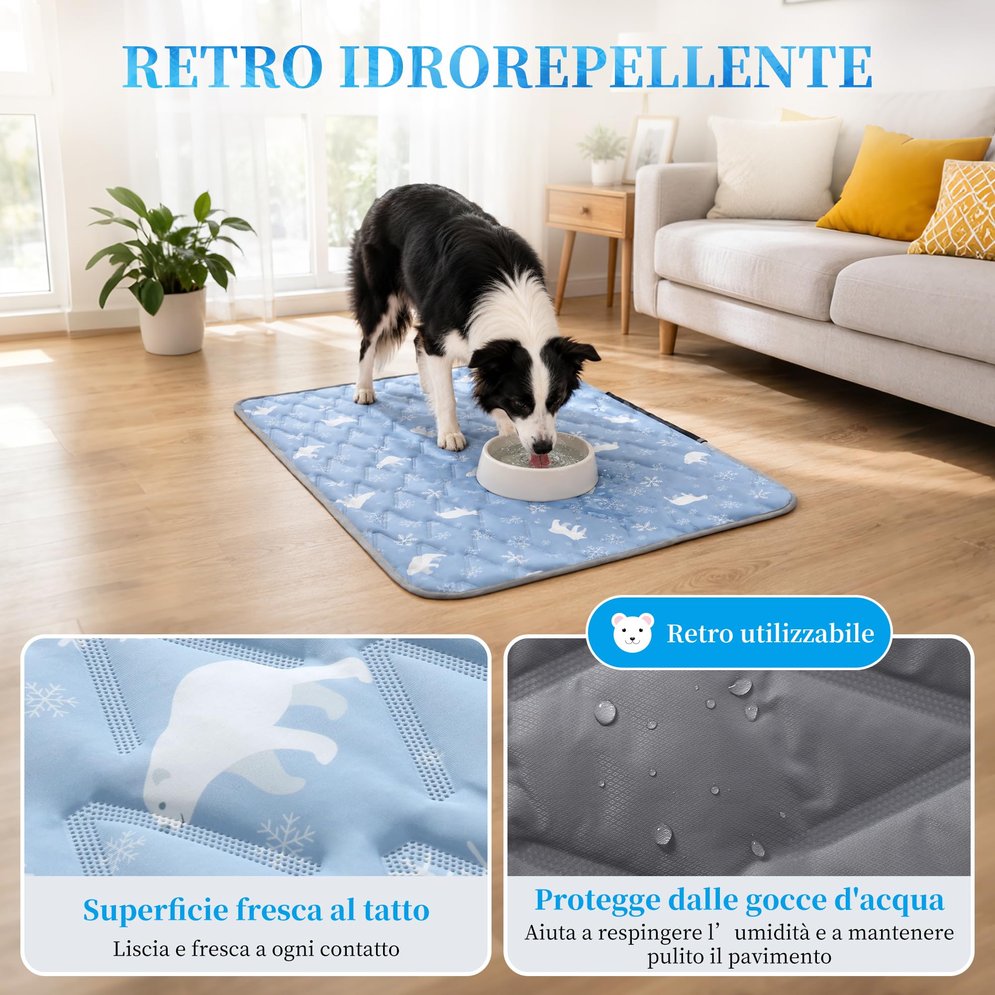 Angelpet Tappetino Rinfrescante per Cani 100x70cm, Q-MAX >0,5, Tappetino Senza Gel per Cani Medi & Gatti, Tessuto Fresco, Fondo Impermeabile, Tasca Laterale, Lavabile, per Pavimento & Divano, Blu