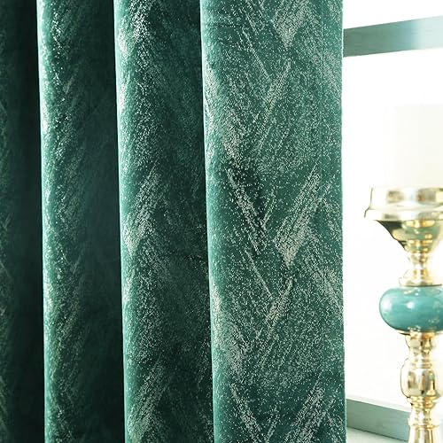 Miniatura 4 de Tootop Cortinas de terciopelo verde champán con estampado geométrico brillante, patrón geométrico de lujo, sala de estar, dormitorio, gruesas, súper