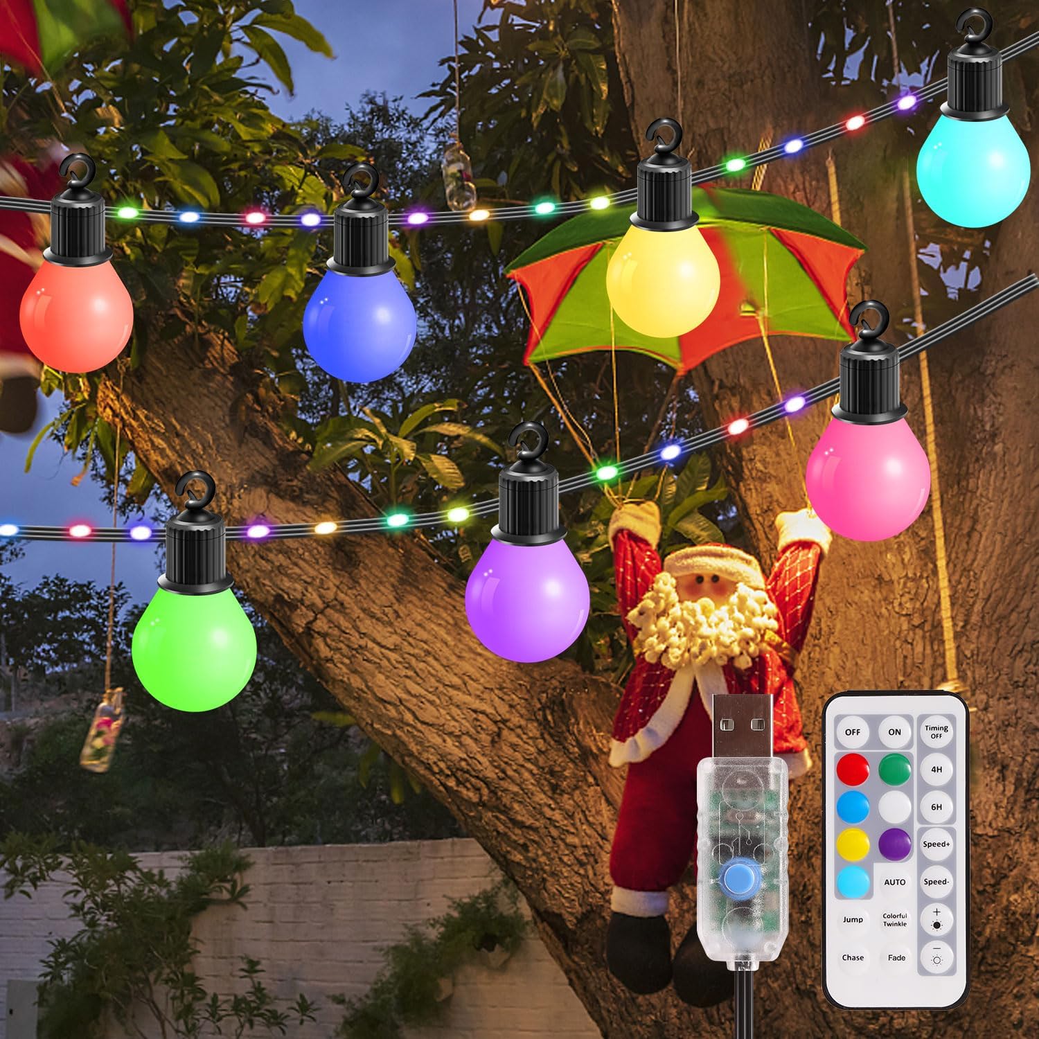 Bright Outdoor String Lights100 LED+20 Bulbs USB RGB Festoon Lights