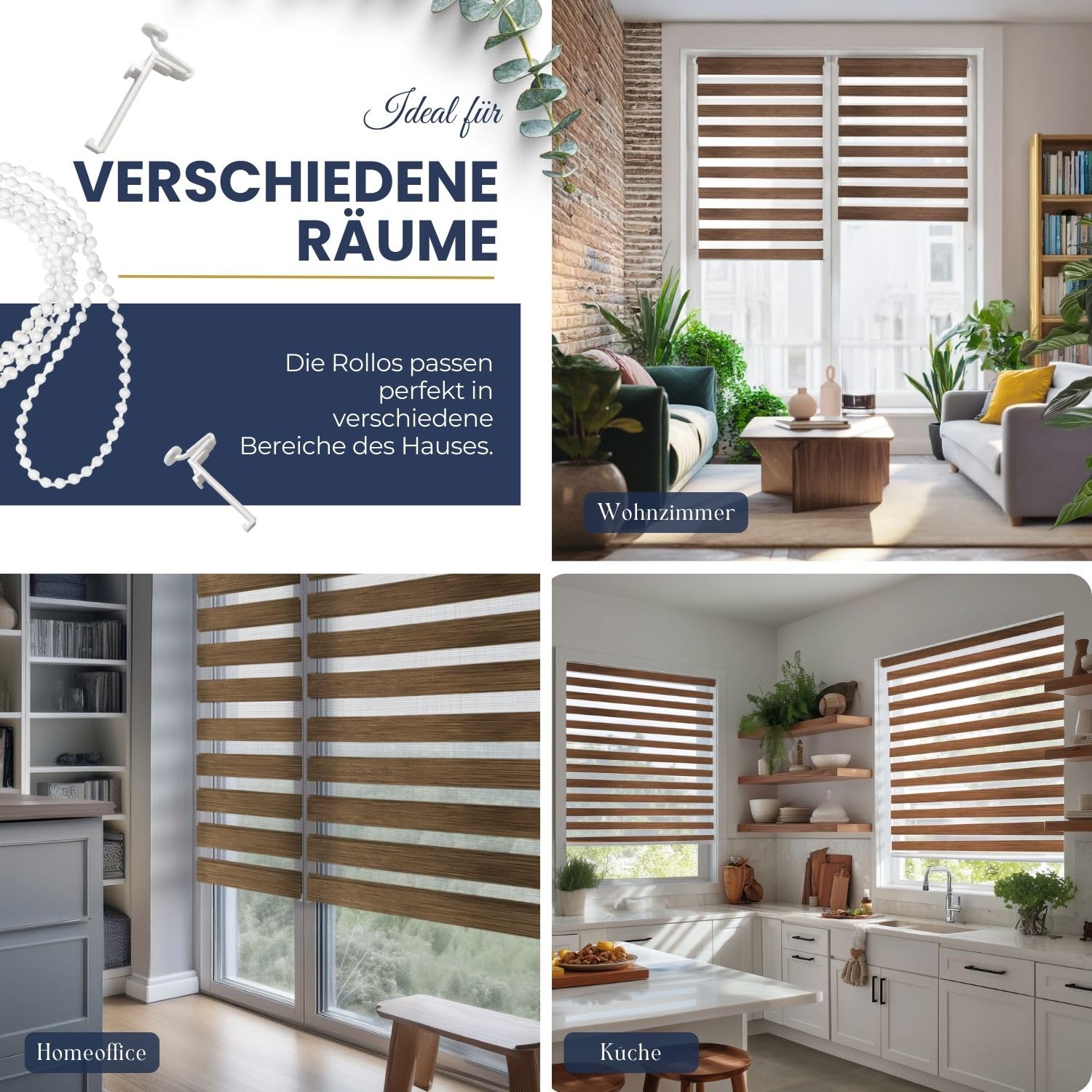 Rollmayer Doppelrollo Klemmfix ohne Bohren Klemmrollo Fensterrollo (Holzlook Gold 120 x 130 cm BxH) Duo Rollo Sonnenschutzrollo Zebrarollo Seitenzugrollo für Fenster und Tür