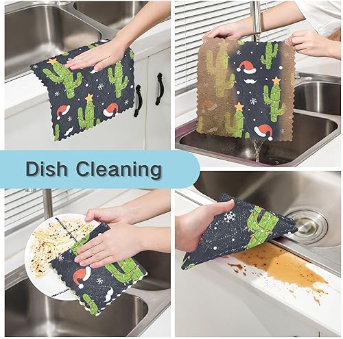 Miniatura 2 de KLL Cactus Christmas Pattern Holiday Dish Clothes for Washing Dishes Classic Tea Towels Kitchen Blue Kitchen Tie Hand Towels Terry Dish Cloth