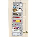 Simple Houseware 4 Clear Window Pocket Over Door Storage Hanging Organizer with 3 Clear Pockets for Bedroom, Bathroom, Pantry, Gray