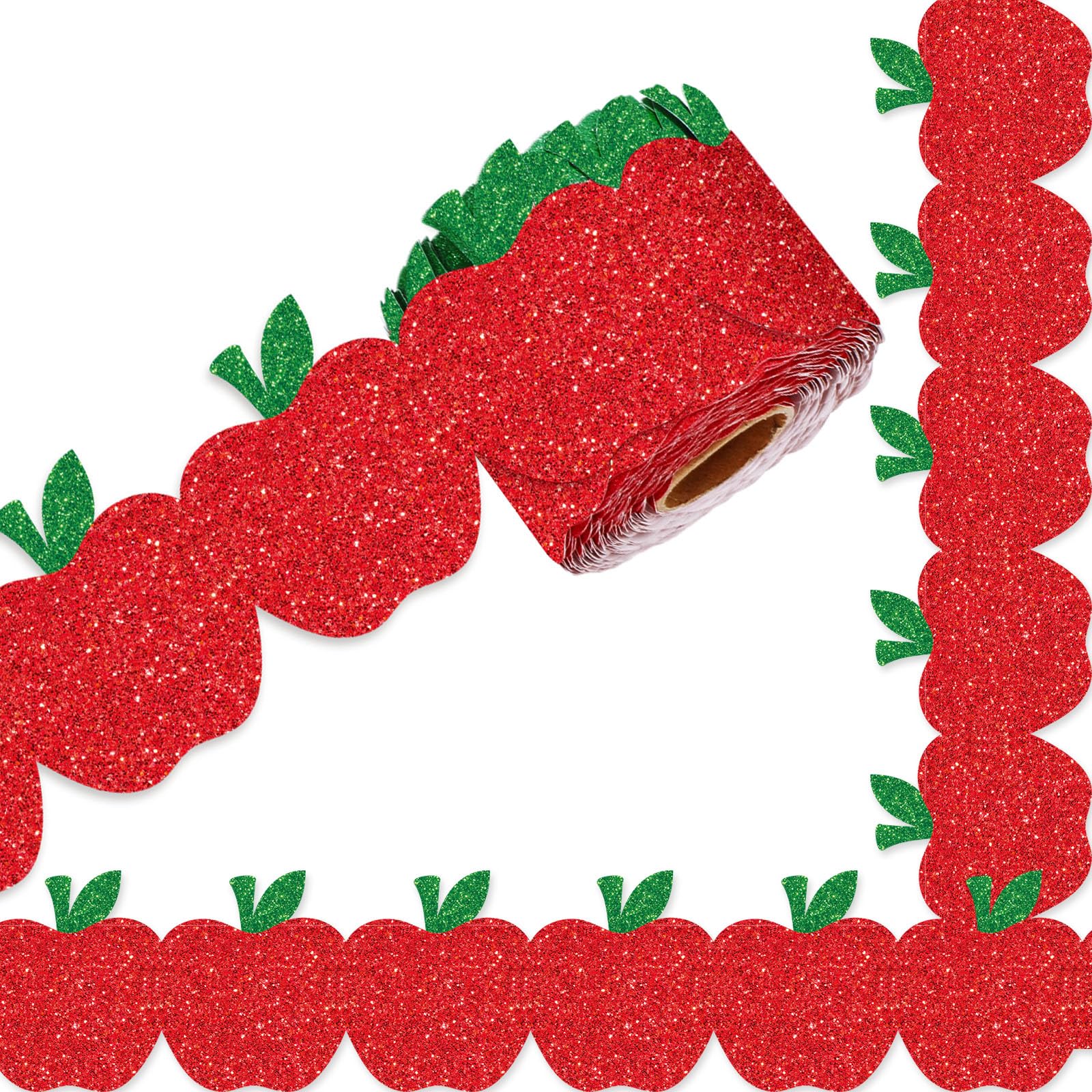 Whaline 65.6 Ft Glitter Red Apples Bulletin Board Border