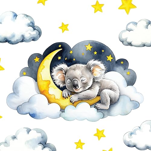 Miniatura 10 de Calcomanía de pared extraíble – Oso de peluche dormido en nube con luna y estrellas | Juego de calcomanías de tela grande para guardería o