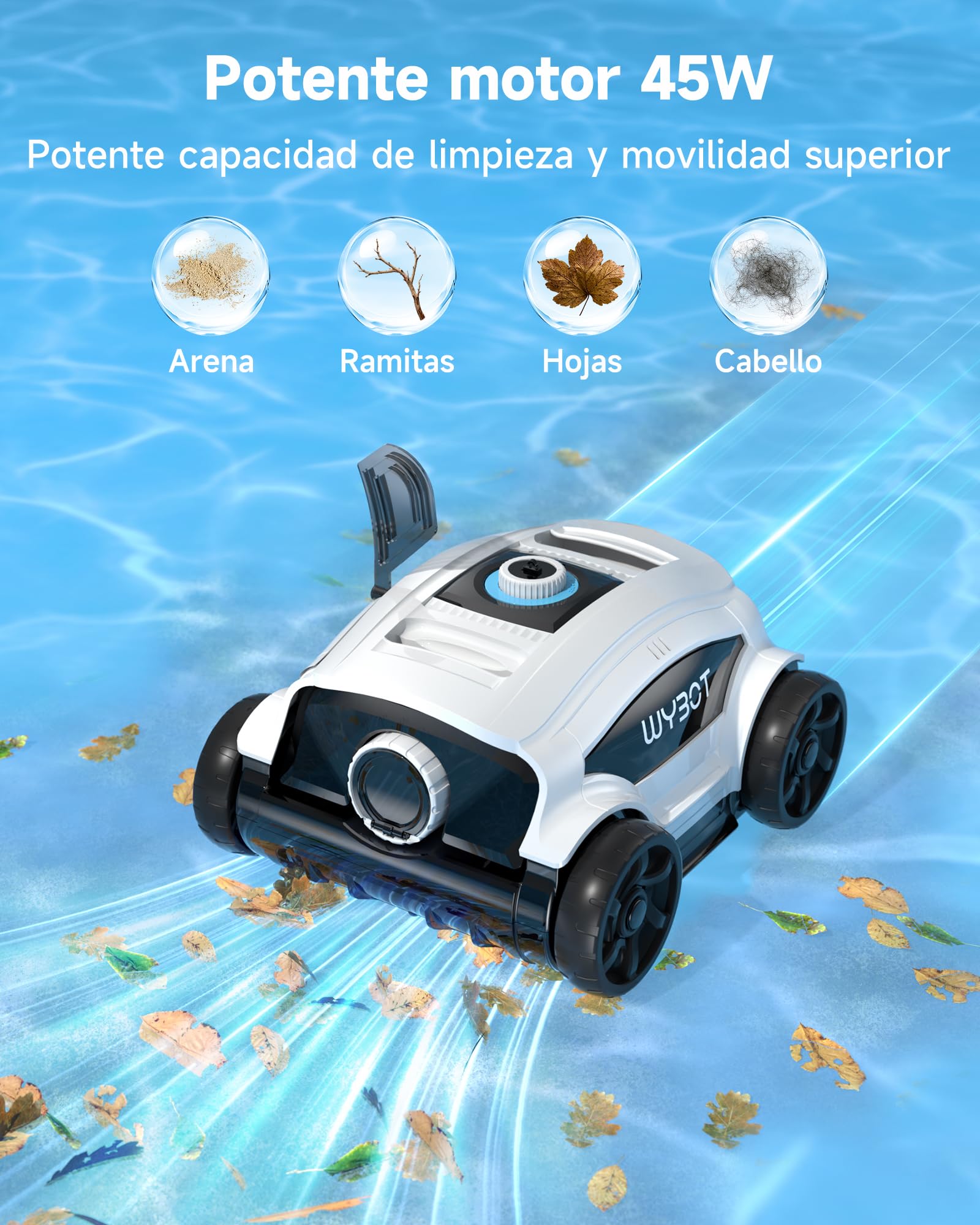 WYBOT Osprey 300II Robot Limpiafondos Piscina Automatico con Batería, Sin Cable, Aspirador Piscina para Piscinas Desmontables 100 m², Motores Dobles, Boquilla Ajustable, 120 Min (Blanco Negro)