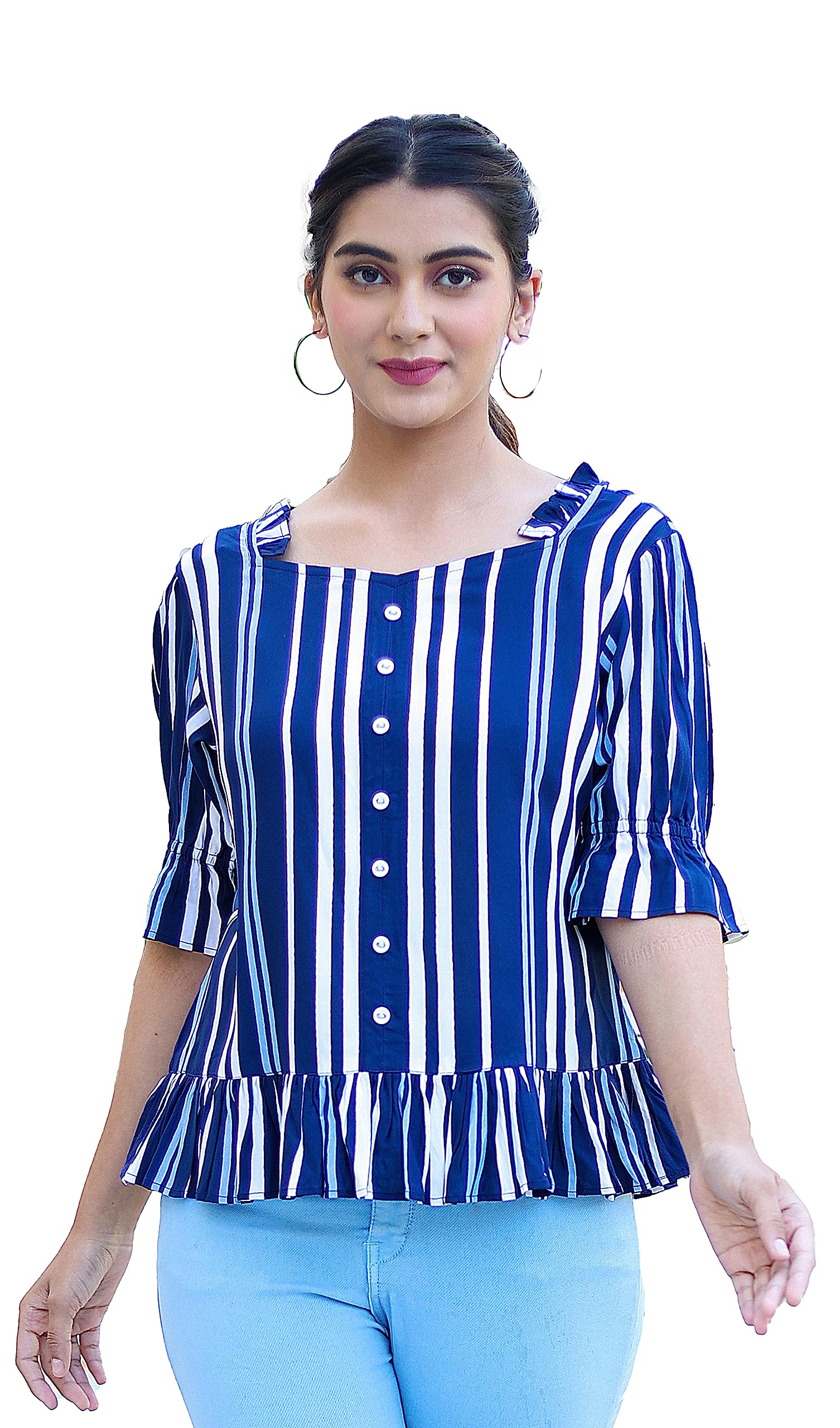 Yash GalleryWomen's Stripe Printed Ruffle Top for Women